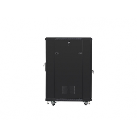 Lanberg FF01 series - Rack cabinet - 600 x 800, flat pack, with mesh door - with 4 cooling fans - free-standing, floor-standing - black, RAL 9004 - 22U - 19" - 2