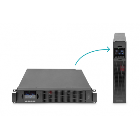 DIGITUS DN-170093 - UPS (rack-mountable  /  external) - online - AC 208 / 220 / 230 / 240 V - 1000 Watt - 1000 VA - 1-phase - 2 x battery - 9 Ah - 9 Ah - RS-232, USB - output connectors: 8 - 2U - 19" - 0
