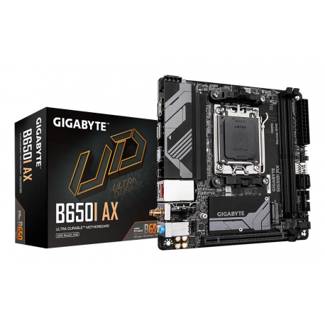 Gigabyte B650I AX - 1.0 - motherboard - mini ITX - Socket AM5 - AMD B650 Chipset - USB 3.2 Gen 1, USB-C 3.2 Gen 1, USB 3.2 Gen 2 - 2.5 Gigabit LAN, Wi-Fi 6E, Bluetooth - onboard graphics (CPU required) - HD Audio (8-channel) - 0