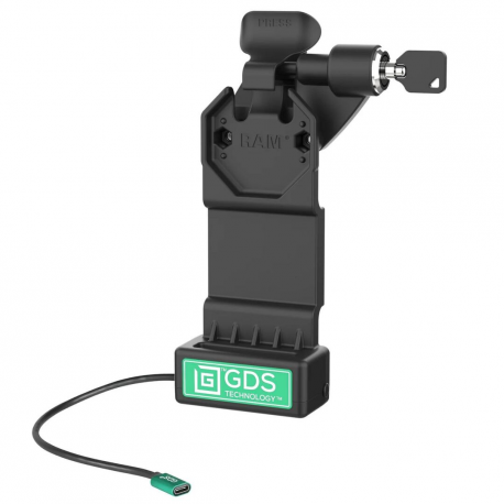 RAM Mounts GDS Uni-Conn Charging Dock with Key-Locking (Rechts) - 2-Hole AMPS Pattern - USB-C Connector - Screw Set - 0