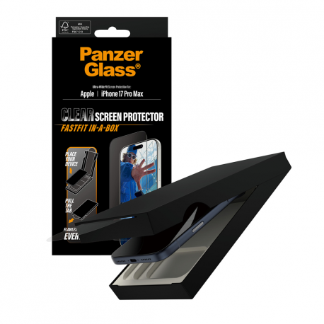 PanzerGlass - Screen protector for mobile phone - ultra-wide fit with FASTFIT IN-A-BOX - glass - frame colour black - for Apple iPhone 17 Pro Max - 4