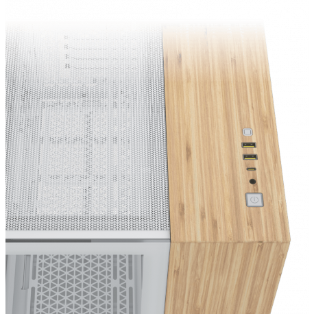 CORSAIR 2500X - Mid tower - micro ATX - windowed side panel (tempered glass) - no power supply (ATX) - white, bamboo wood - USB / Audio - 1