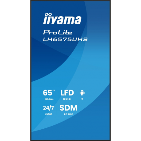 iiyama ProLite LH6575UHS-B2AG - 65" Diagonal Class (64.5" viewable) LED-backlit LCD display - digital signage - with built-in media player, SDM Slot PC - 4K UHD (2160p) 3840 x 2160 - black (bezel), matte finish - 14