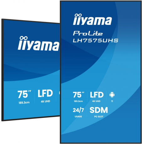 iiyama ProLite LH7575UHS-B2AG - 75" Diagonal Class (74.5" viewable) LED-backlit LCD display - digital signage - with built-in media player, SDM Slot PC - 4K UHD (2160p) 3840 x 2160 - black (bezel), matte finish - 0