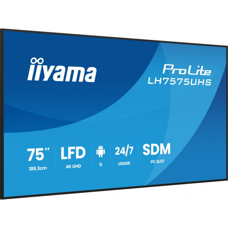 iiyama ProLite LH7575UHS-B2AG - 75" Diagonal Class (74.5" viewable) LED-backlit LCD display - digital signage - with built-in media player, SDM Slot PC - 4K UHD (2160p) 3840 x 2160 - black (bezel), matte finish - 8