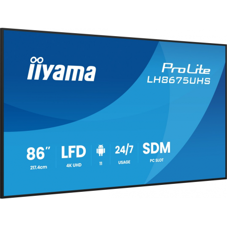 iiyama ProLite LH8675UHS-B2AG - 86" Diagonal Class (85.6" viewable) LED-backlit LCD display - digital signage - with built-in media player, SDM Slot PC - 4K UHD (2160p) 3840 x 2160 - black (bezel), matte finish - 3