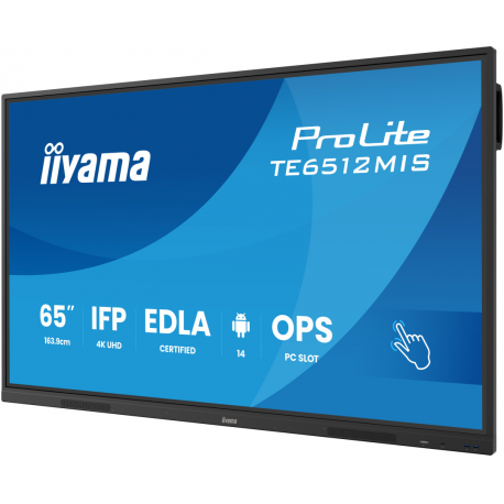 iiyama ProLite TE6512MIS-B4AG - 65" Diagonal Class (64.5" viewable) LED-backlit LCD display - interactive digital signage - with touchscreen (multi touch)  /  optional slot-in PC capability - 4K UHD (2160p) 3840 x 2160 - Direct LED - black (bezel), matte finish - with iiyama WiFi module (OWM002) - 2