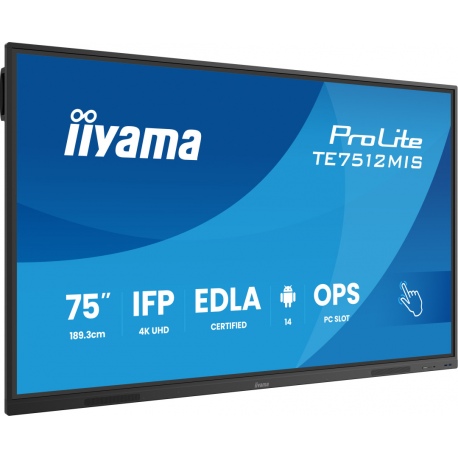 iiyama ProLite TE7512MIS-B4AG - 75" Diagonal Class (74.52" viewable) LED-backlit LCD display - interactive digital signage - with touchscreen (multi touch)  /  optional slot-in PC capability - 4K UHD (2160p) 3840 x 2160 - Direct LED - black (bezel), matte finish - with iiyama WiFi module (OWM002) - 0