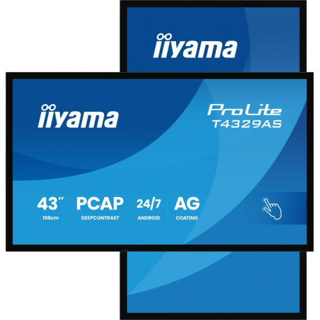 iiyama ProLite T4329AS-B1AG - 43" Diagonal Class (42.5" viewable) LED-backlit LCD display - digital signage - with touchscreen (multi touch) - 4K UHD (2160p) 3840 x 2160 - Direct LED - black (bezel), matte finish - 0