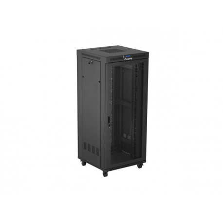 Lanberg FF01 series - Rack cabinet - 800 x 800, flat pack, with mesh door, LCD - with LCD screen, thermostat, 4 cooling fans - free-standing, floor-standing - black, RAL 9004 - 37U - 19" - 1