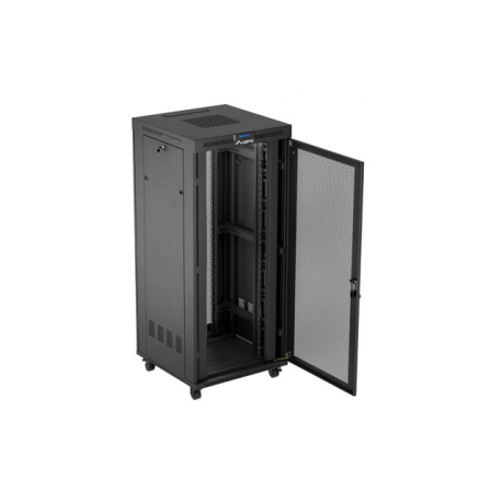 Lanberg FF01 series - Rack cabinet - 800 x 800, flat pack, with mesh door, LCD - with LCD screen, thermostat, 4 cooling fans - free-standing, floor-standing - black, RAL 9004 - 37U - 19" - 3