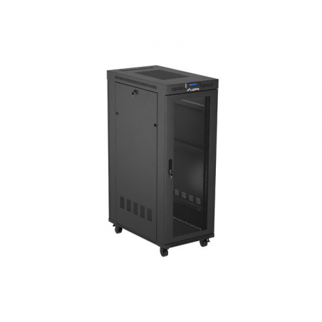 Lanberg FF01 series - Rack - 600 x 1000, flat pack, with mesh door, LCD - with thermostat, LCD screen, 6 cooling fans - free-standing - black, RAL 9004 - 32U - 19" - 1