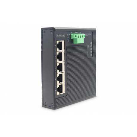 DIGITUS Industrial Gigabit Flat Switch - Extended temperature range - switch - 5 x 10 / 100 / 1000 - DIN rail mountable, wall-mountable - DC power - 0
