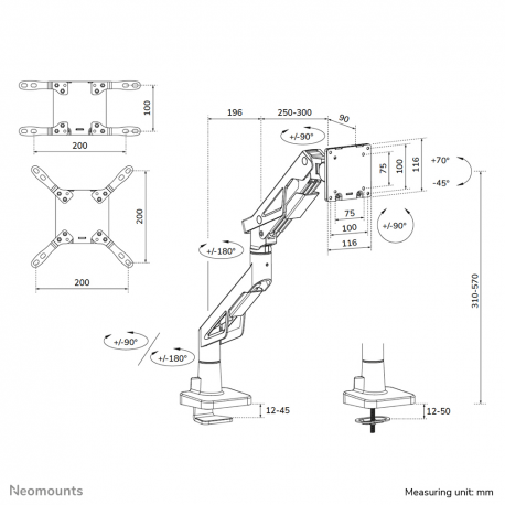 Neomounts ACE DS70-256BL1 - Mounting kit (articulating arm) - full-motion - for flat panel - gaming - steel - black - screen size: 24"-57" - desk-mountable - 18