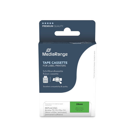 Brother TZe-751 - Black on green - Roll (2.4 cm x 8 m) 1 cassette(s) laminated tape - for Brother PT-D600; P-Touch PT-3600, D800, E550, P750, P900, P950; P-Touch Cube Plus PT-P710 - 0