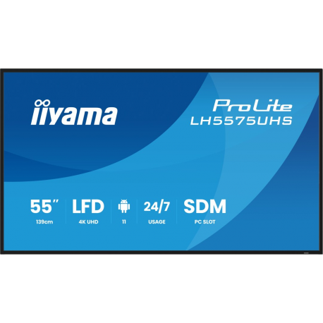 iiyama ProLite LH5575UHS-B2AG - 55" Diagonal Class (54.6" viewable) LED-backlit LCD display - digital signage - with built-in media player, SDM Slot PC - 4K UHD (2160p) 3840 x 2160 - black (bezel), matte finish - 1