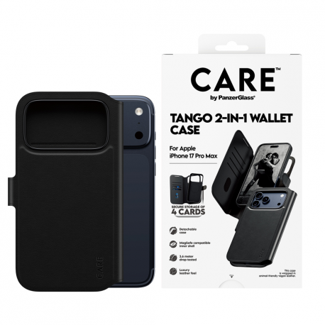 CARE by PanzerGlass Tango - Flip cover for mobile phone - MagSafe compatibility - vegan leather - black - 1