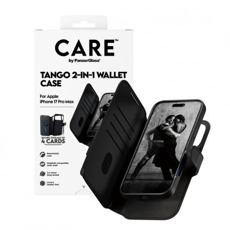 CARE by PanzerGlass Tango - Flip cover for mobile phone - MagSafe compatibility - vegan leather - black - 4
