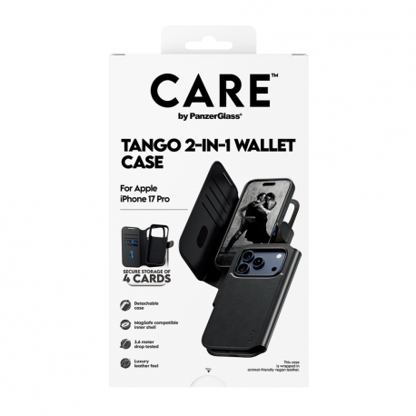 CARE by PanzerGlass Tango - Flip cover for mobile phone - MagSafe compatibility - vegan leather - black - for Apple iPhone 17 Pro - 2