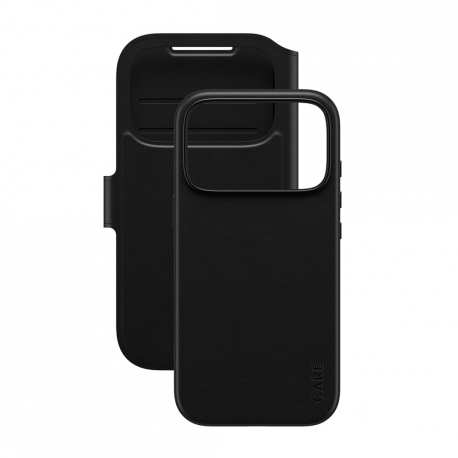 CARE by PanzerGlass Tango - Flip cover for mobile phone - MagSafe compatibility - vegan leather - black - for Apple iPhone 17 Pro - 3