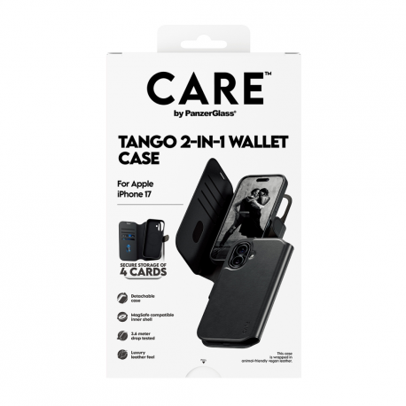 CARE by PanzerGlass Tango - Flip cover for mobile phone - MagSafe compatibility - vegan leather - black - for Apple iPhone 17 - 2