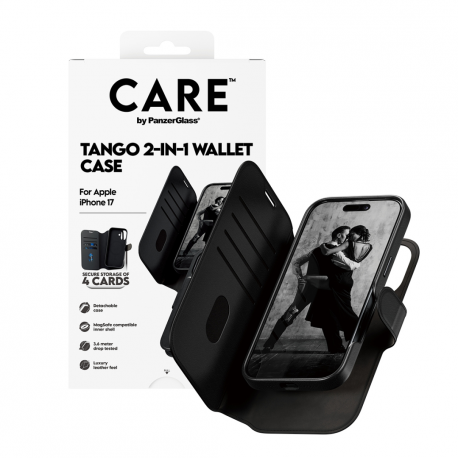 CARE by PanzerGlass Tango - Flip cover for mobile phone - MagSafe compatibility - vegan leather - black - for Apple iPhone 17 - 4