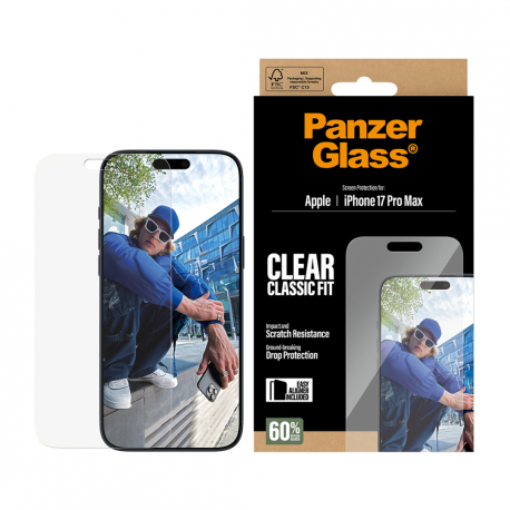 PanzerGlass - Screen protector for mobile phone - classic fit with EasyAligner - glass - clear - for Apple iPhone 17 Pro Max - 1