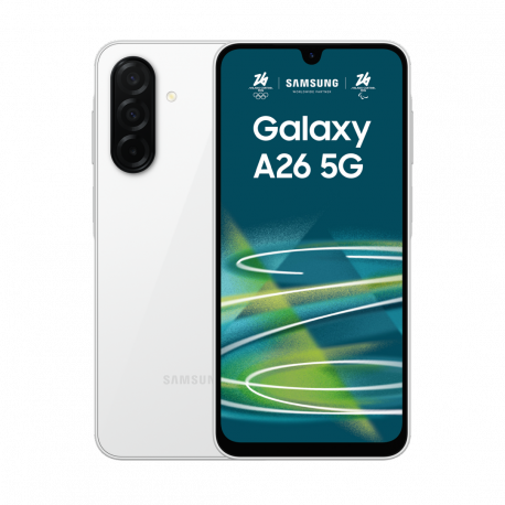 Samsung Galaxy A26 - 5G smartphone - dual-SIM - RAM 8 GB  /  Internal Memory 256 GB - microSD slot - OLED display - 6.7" - 2340 x 1080 pixels (120 Hz) - 3x rear cameras 50 MP, 8 MP, 2 MP - front camera 13 MP - white - 0