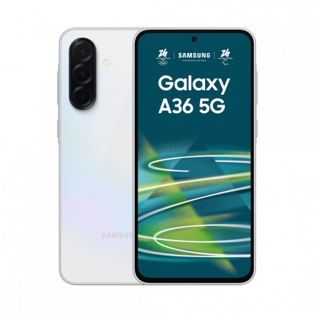 Samsung Galaxy A36 - 5G smartphone - dual-SIM - RAM 6 GB / Internal Memory 128 GB - OLED display - 6.7" - 2340 x 1080 pixels (120 Hz) - 3x rear cameras 50 MP, 8 MP, 5 MP - front camera 12 MP - awesome white - 0