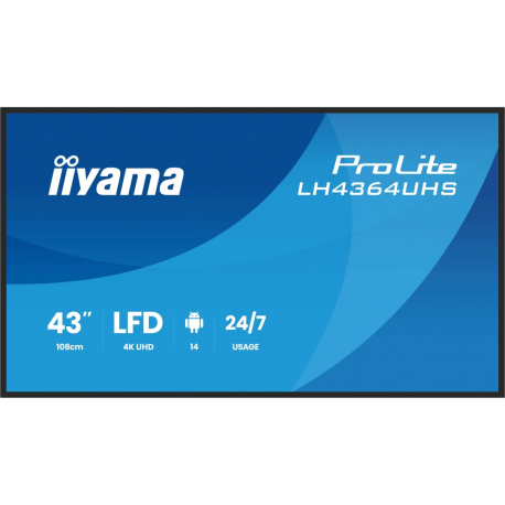 iiyama ProLite LH4364UHS-B1AG - 43" Diagonal Class (42.5" viewable) LED-backlit LCD display - digital signage - with built-in SoC media player - 4K UHD (2160p) 3840 x 2160 - black bezel with matte finish - 1