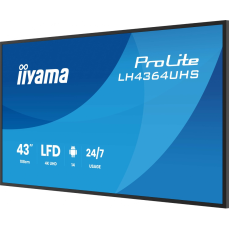 iiyama ProLite LH4364UHS-B1AG - 43" Diagonal Class (42.5" viewable) LED-backlit LCD display - digital signage - with built-in SoC media player - 4K UHD (2160p) 3840 x 2160 - black bezel with matte finish - 5