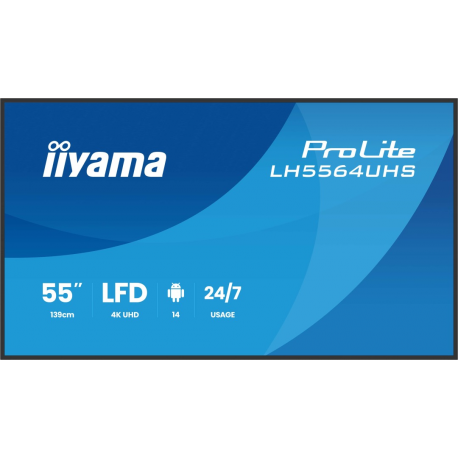 iiyama ProLite LH5564UHS-B1AG - 55" Diagonal Class (54.6" viewable) LED-backlit LCD display - digital signage - with built-in SoC media player - 4K UHD (2160p) 3840 x 2160 - black bezel with matte finish - 1