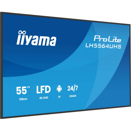 iiyama ProLite LH5564UHS-B1AG - 55" Diagonal Class (54.6" viewable) LED-backlit LCD display - digital signage - with built-in SoC media player - 4K UHD (2160p) 3840 x 2160 - black bezel with matte finish - 3