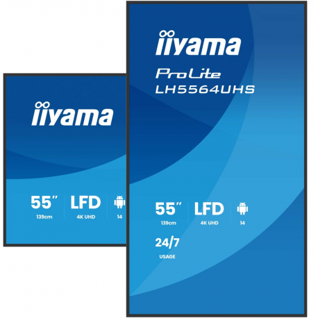 iiyama ProLite LH5564UHS-B1AG - 55" Diagonal Class (54.6" viewable) LED-backlit LCD display - digital signage - with built-in SoC media player - 4K UHD (2160p) 3840 x 2160 - black bezel with matte finish - 4
