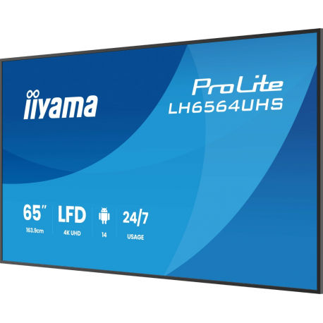 iiyama ProLite LH6564UHS-B1AG - 65" Diagonal Class (64.5" viewable) LED-backlit LCD display - digital signage - with built-in SoC media player - 4K UHD (2160p) 3840 x 2160 - black bezel with matte finish - 5