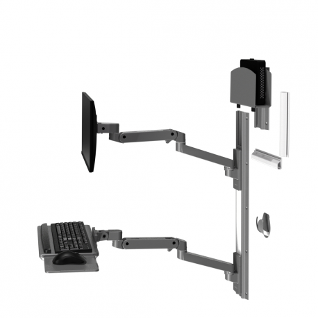 Ergotron LX Pro - Mounting kit (2 arms, 2 extensions, keyboard tray, slide-out mouse tray, mouse holder, 2 wall mount bases, wall track 34", wall bracket, 2 cable channels, monitor pivot, keyboard pivot) - for LCD display  /  PC equipment - aluminium - dark grey - screen size: up to 34" - 6