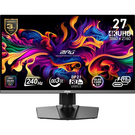 MSI MPG 272URX - OLED monitor - gaming - 27" (26.5" viewable) - 3840 x 2160 UHD @ 240 Hz - 1000 cd/m² - 1500000:1 - DisplayHDR 400 True Black - 0.03 ms - 2xHDMI, DisplayPort, USB-C - 0