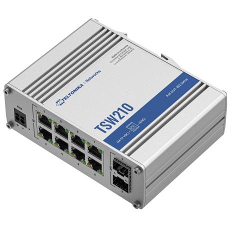 Teltonika TSW210 - Switch - industrial - unmanaged - 8 x 10 / 100 / 1000 + 2 x SFP - DIN rail mountable, surface-mountable - 0
