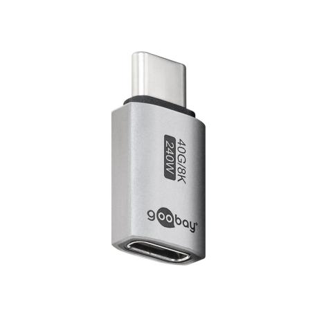 goobay - USB adapter - 24 pin USB-C (F) to 24 pin USB-C (M) - USB4 - 48 V - 5 A - 8K60Hz support - silver - 0