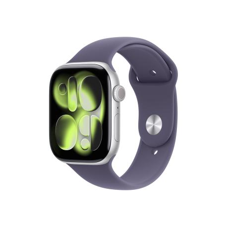 Apple Watch Series 11 (GPS) - 46 mm - silver aluminium - smart watch with sport band - fluoroelastomer - purple fog - band size: S/M - 64 GB - Wi-Fi 4, UWB, Bluetooth - 37.8 g - 0
