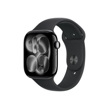 Apple Watch Series 11 (GPS + Cellular) - 46 mm - jet black aluminium - smart watch with sport band - fluoroelastomer - black - band size: S/M - 64 GB - LTE, Wi-Fi 4, UWB, Bluetooth - 5G - 36.9 g - 0