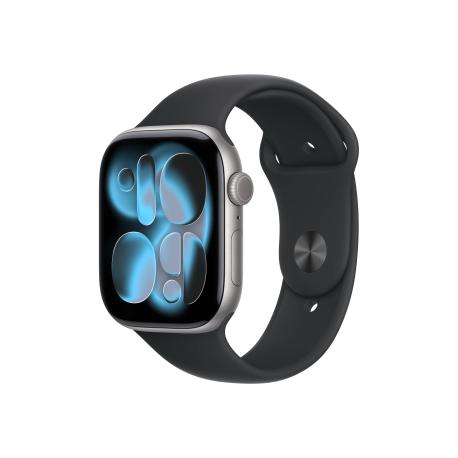 Apple Watch Series 11 (GPS + Cellular) - 46 mm - space grey aluminium - smart watch with sport band - fluoroelastomer - black - band size: S/M - 64 GB - LTE, Wi-Fi 4, UWB, Bluetooth - 5G - 36.9 g - 0