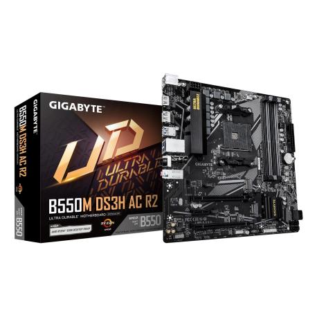 Gigabyte B550M DS3H AC R2 - Motherboard - micro ATX - Socket AM4 - AMD B550 Chipset - USB 3.2 Gen 1 - Gigabit LAN, Wi-Fi, Bluetooth - onboard graphics (CPU required) - HD Audio (8-channel) - 0