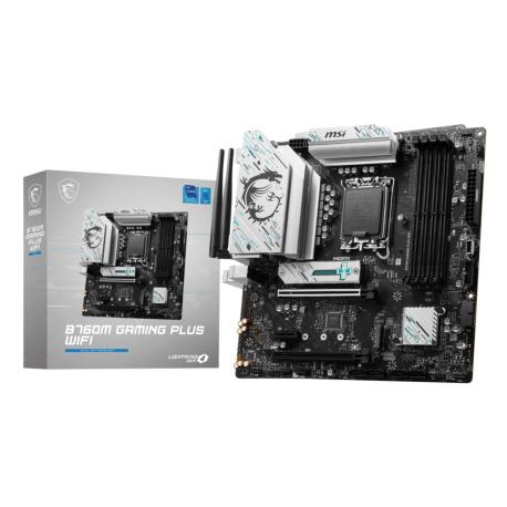 MSI B760M GAMING PLUS WIFI - Motherboard - micro ATX - LGA1700 Socket - B760 Chipset - USB 3.2 Gen 1, USB 3.2 Gen 2, USB-C 3.2 Gen 1 - 2.5 Gigabit LAN, Wi-Fi 6E, Bluetooth - onboard graphics (CPU required) - HD Audio (8-channel) - 0