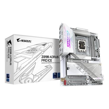 AORUS Z890 PRO ICE - Motherboard - ATX - LGA1851 Socket - Z890 Chipset - USB4, USB 3.2 Gen 2, USB 3.2 Gen 1, USB-C 3.2 Gen 2x2 - 5 Gigabit Ethernet, Bluetooth, Wi-Fi 7 - onboard graphics (CPU required) - HD Audio (8-channel) - 0
