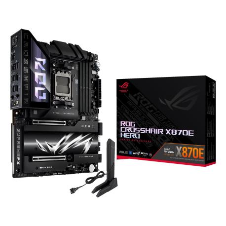 ASUS ROG CROSSHAIR X870E HERO - Motherboard - ATX - Socket AM5 - AMD X870E Chipset - USB4, USB-C 3.2 Gen2, USB 3.2 Gen 2 - Wi-Fi 7, 2.5 Gigabit LAN, 5 Gigabit Ethernet, Bluetooth - onboard graphics (CPU required) - HD Audio (8-channel) - 0