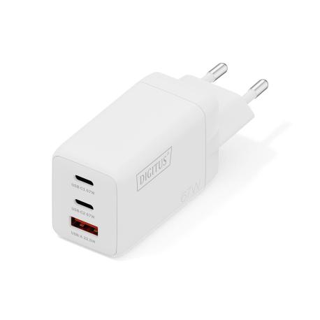 Digitus - Power adapter - GaN - 67 Watt - 2 A - 3 output connectors (2 x USB-C, USB) - white - 0