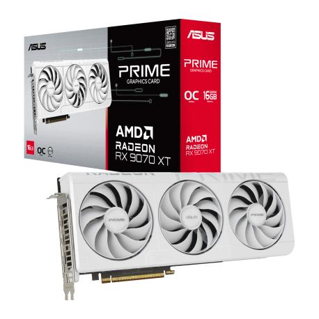 ASUS PRIME - OC Edition - graphics card - Radeon RX 9070 XT - 16 GB GDDR6 - PCI Express 5.0 - 3 x DisplayPort, HDMI - white - box - 0