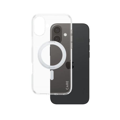 CARE by PanzerGlass Urban Combat - Back cover for mobile phone - with kickstand - MagSafe compatibility - thermoplastic polyurethane (TPU), polycarbonate (PC), aluminium alloy - transparent, silver - for Apple iPhone 16 Plus - 0