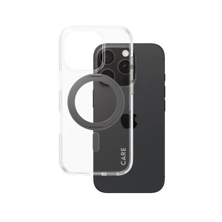 CARE by PanzerGlass - Back cover for mobile phone - MagSafe compatibility - recycled plastic - transparent, black - for Apple iPhone 16 Pro - 0